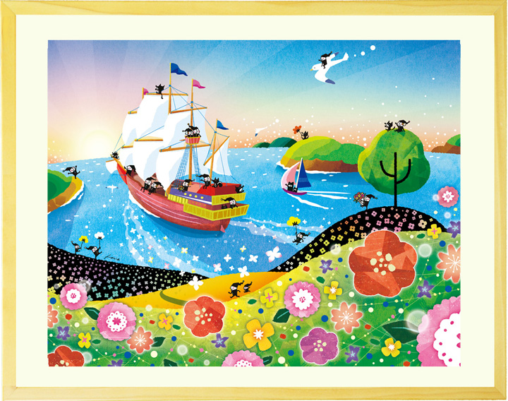 絵画 インテリア 海の絵 (輝きの朝/Lサイズ) 額入り 玄関 風水